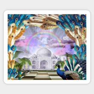 Peacock and Taj Mahal With Rainbow Sticker